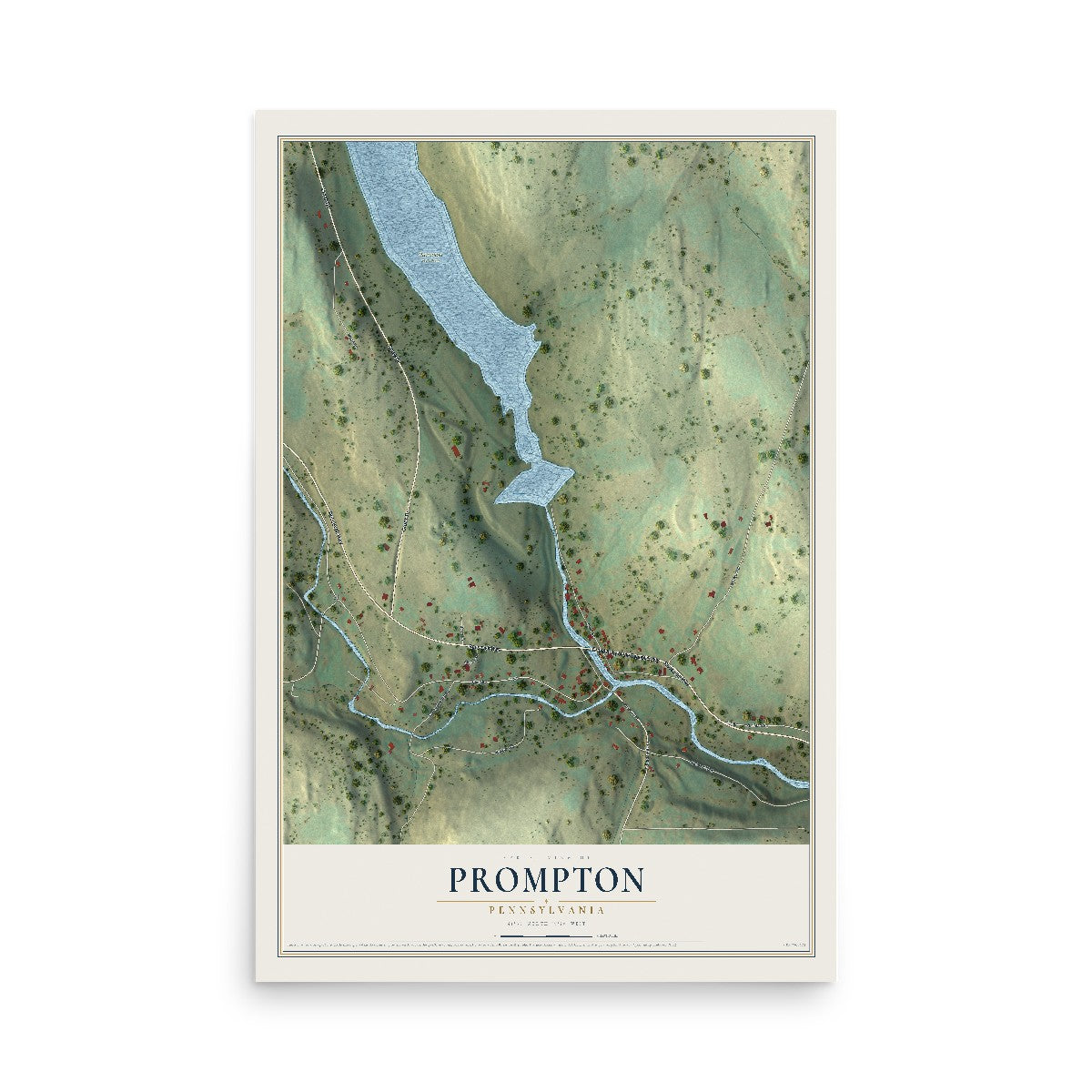 Map of Prompton, Pennsylvania, 12 x 18 inch unframed archival matte print