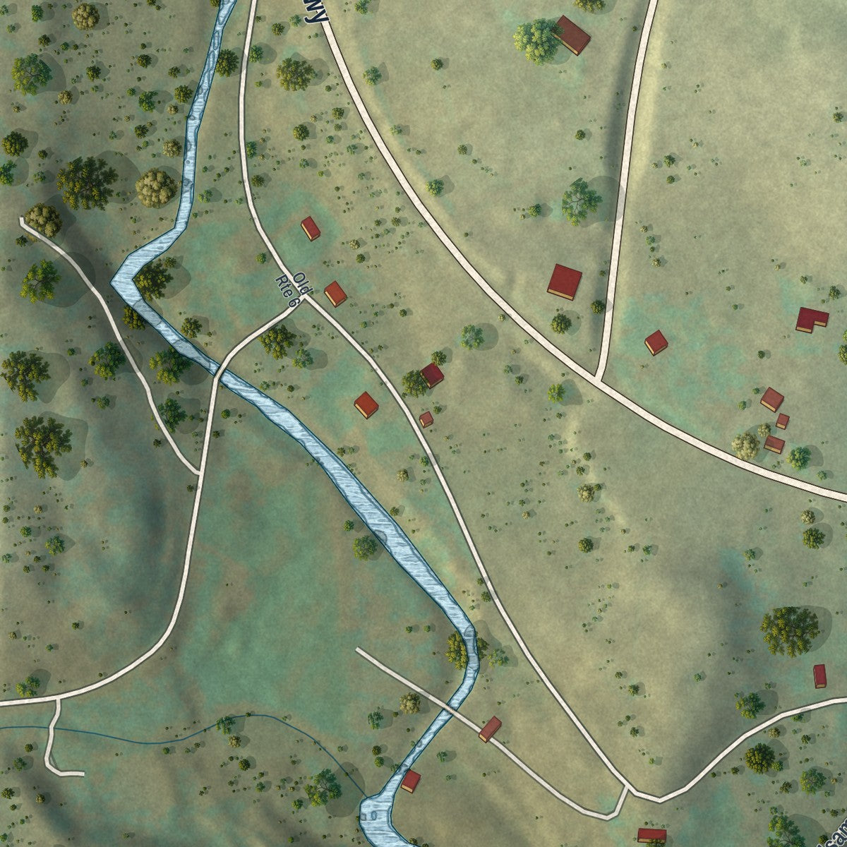 Second close-up of the map of Prompton, Pennsylvania print showing more streets and buildings