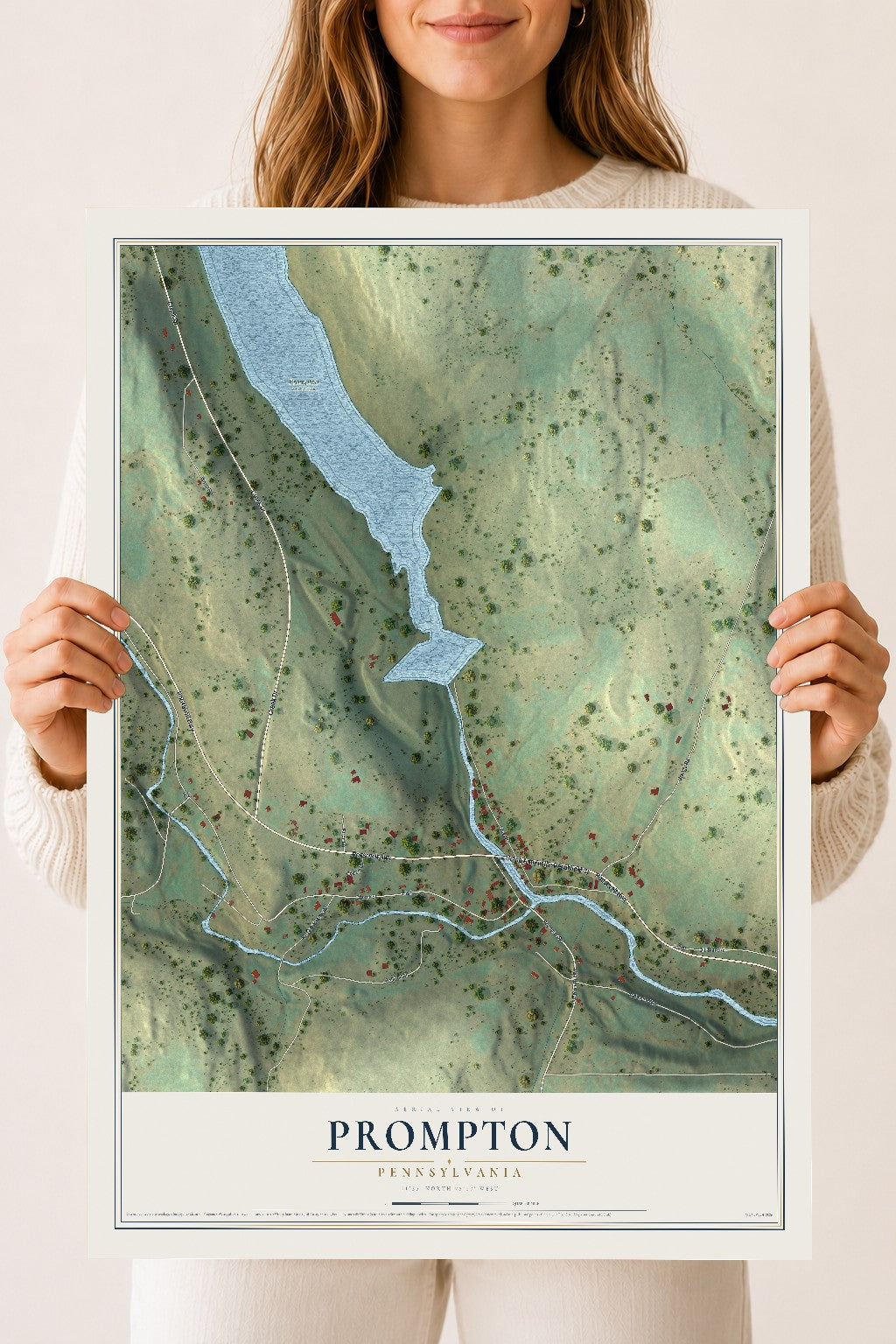 Map of Prompton, Pennsylvania, 18 x 24 inch unframed archival matte print