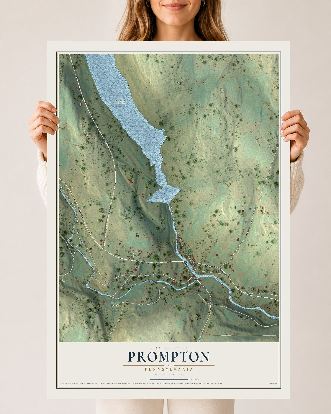 Map of Prompton, Pennsylvania, 24 x 36 inch unframed archival matte print