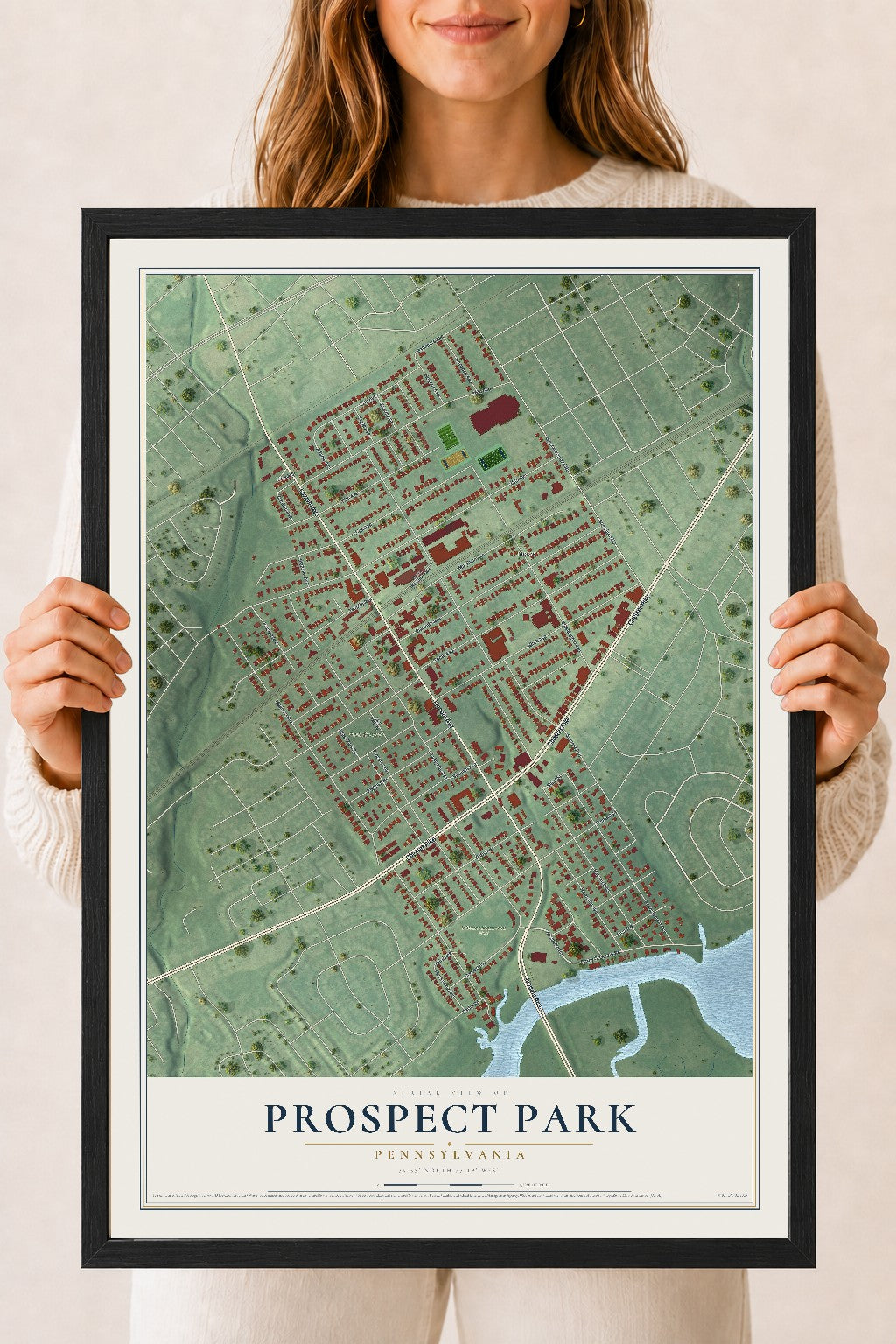Map of Prospect Park, Pennsylvania, 18 x 24 inch print in a black wood frame