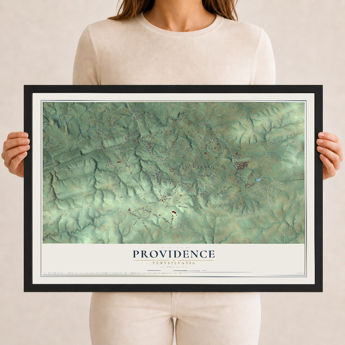 Map of Providence, Pennsylvania, 12 x 18 inch print in a black wood frame