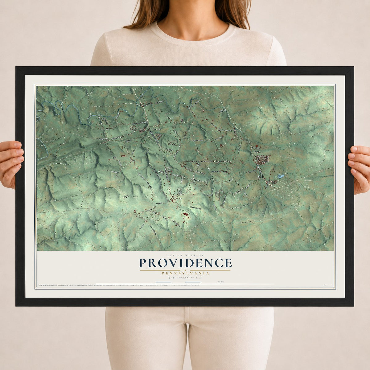 Map of Providence, Pennsylvania, 18 x 24 inch print in a black wood frame