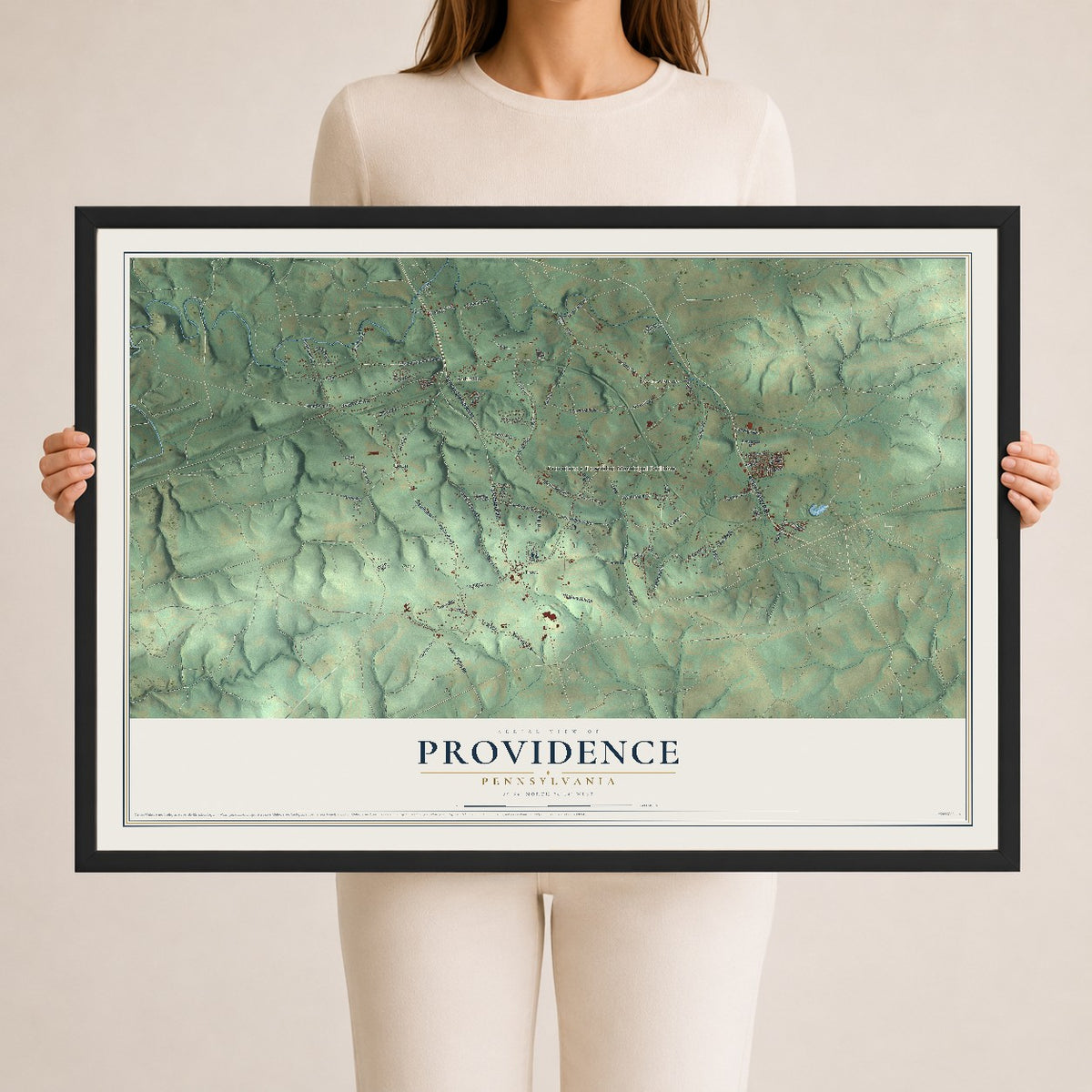 Map of Providence, Pennsylvania, 24 x 36 inch print in a black wood frame