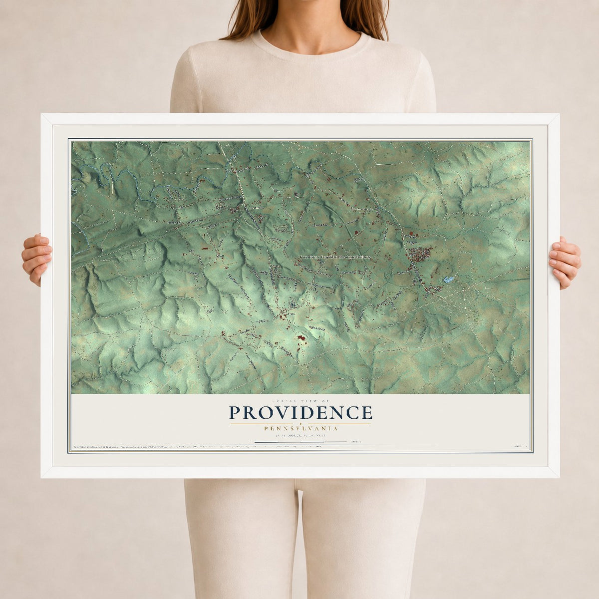 Map of Providence, Pennsylvania, 24 x 36 inch print in a white wood frame