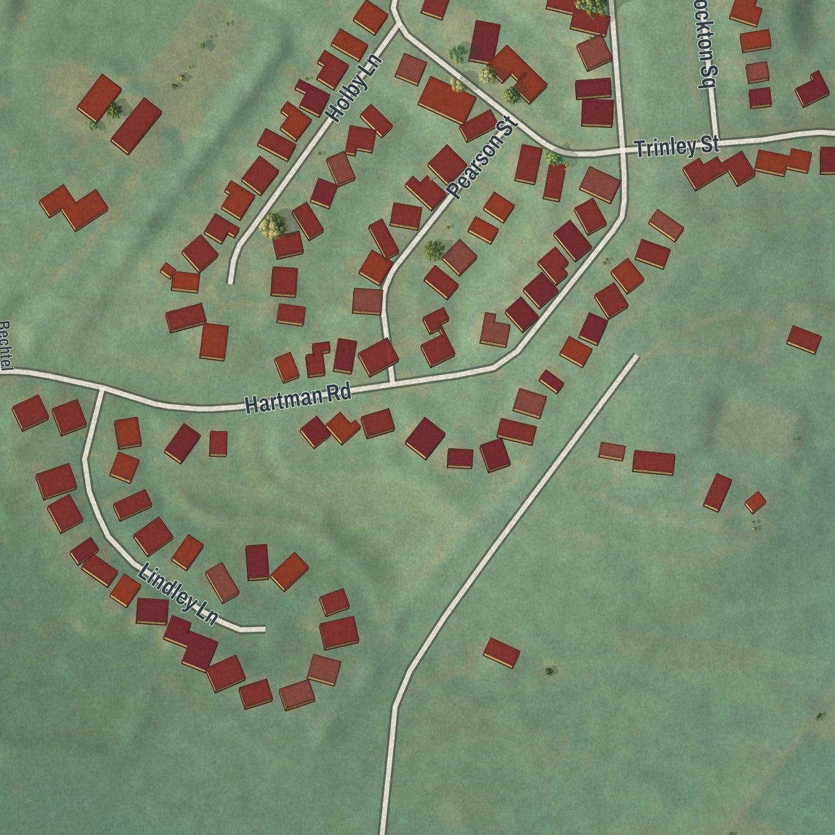 Close-up of the map of Pughtown, Pennsylvania print showing street and building detail