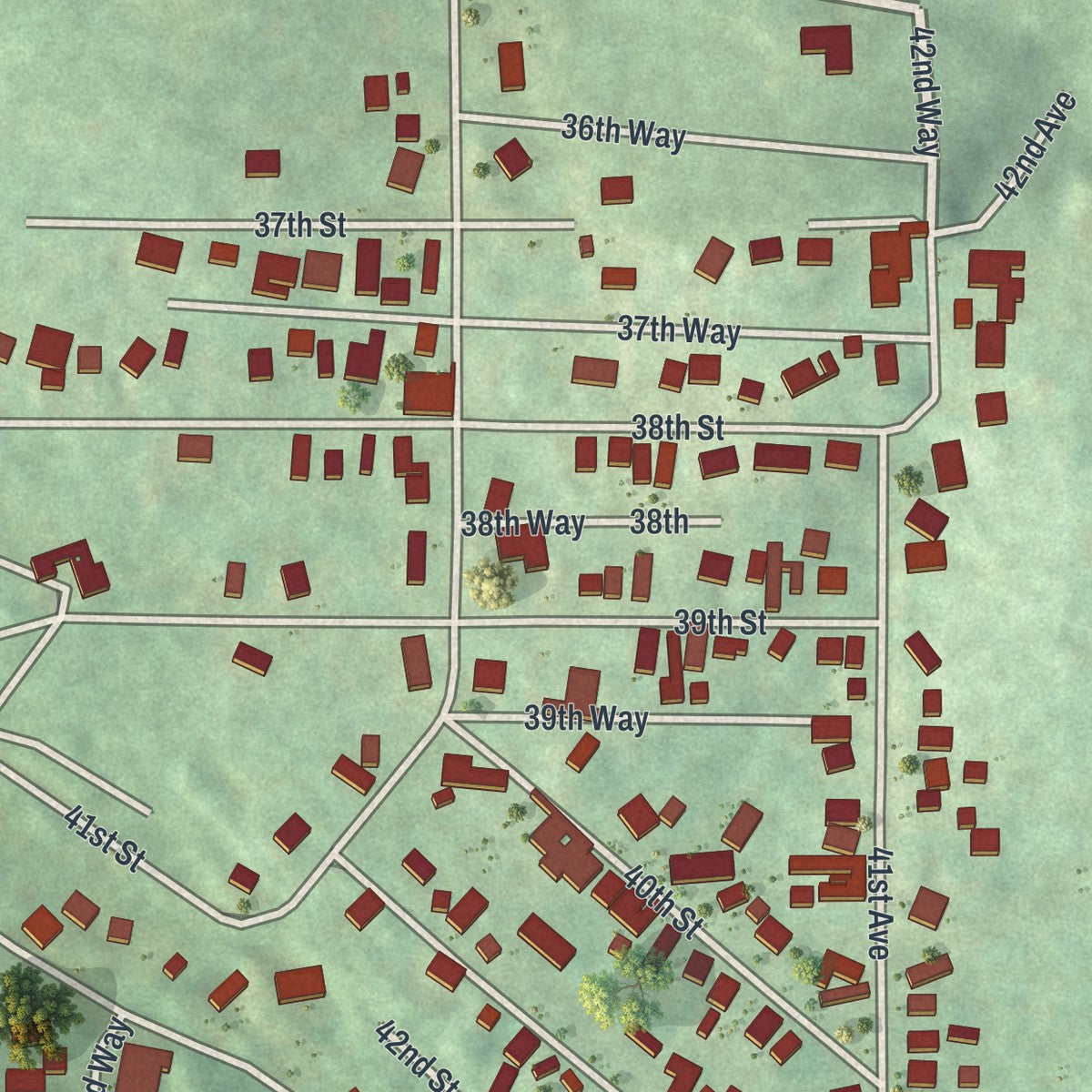 Close-up of the map of Pulaski, Beaver County, Pennsylvania print showing street and building detail