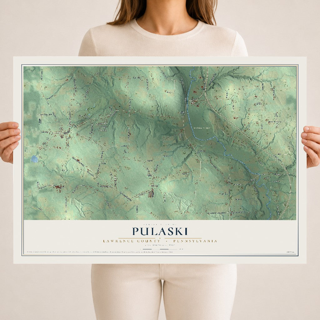 Map of Pulaski, Lawrence County, Pennsylvania, 18 x 24 inch unframed archival matte print