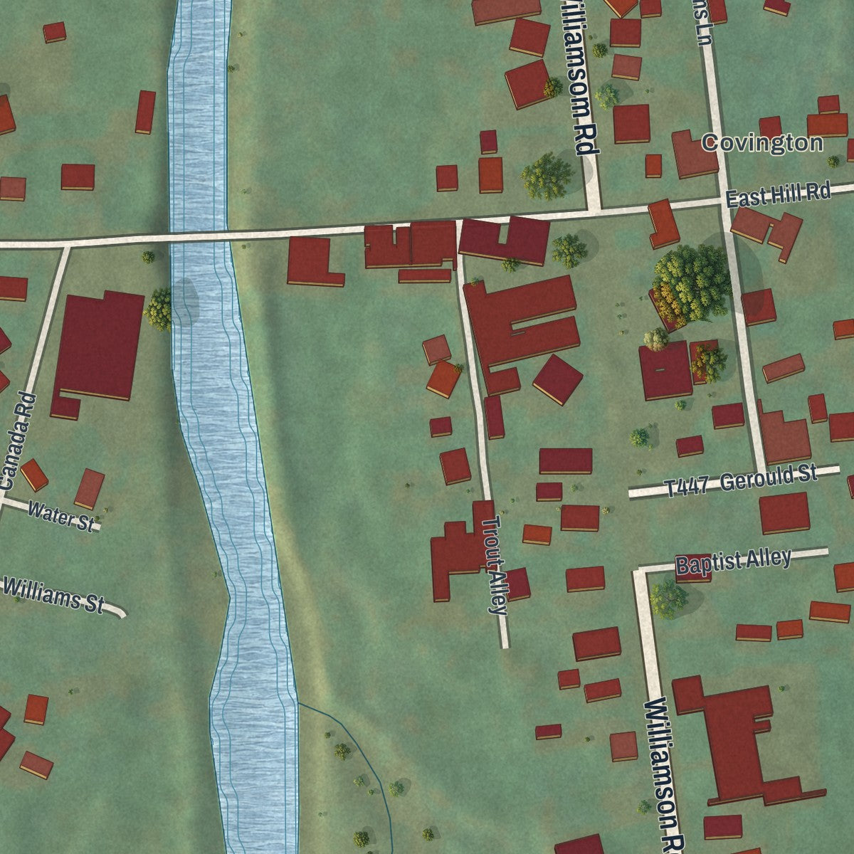Close-up of the map of Putnam, Pennsylvania print showing street and building detail