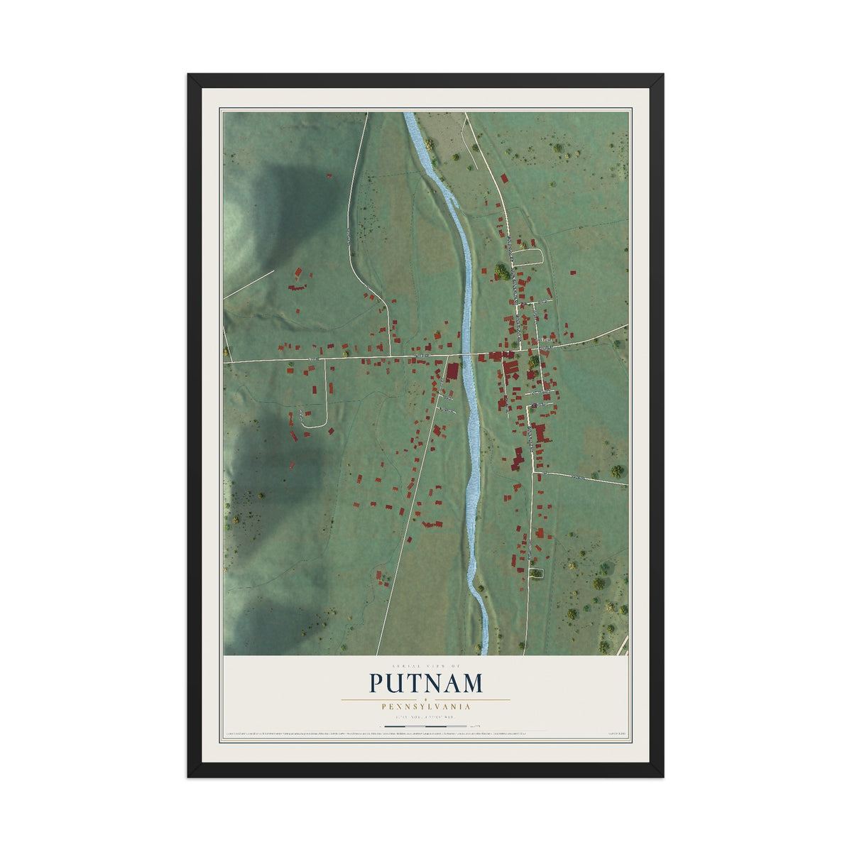 Map of Putnam, Pennsylvania, 12 x 18 inch print in a black wood frame