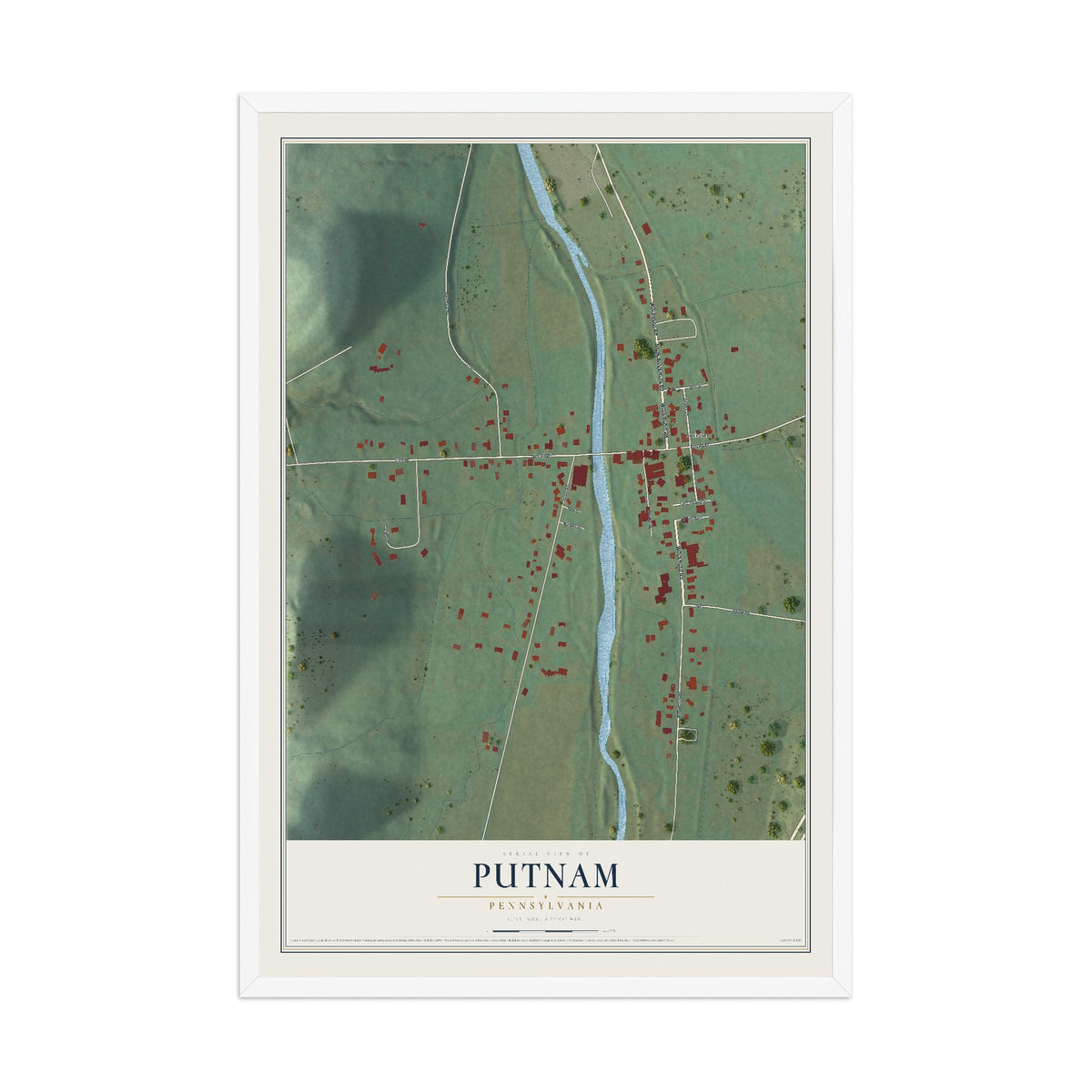 Map of Putnam, Pennsylvania, 12 x 18 inch print in a white wood frame