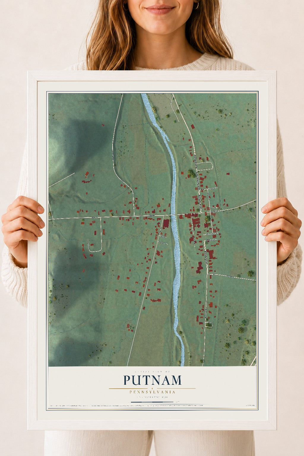 Map of Putnam, Pennsylvania, 18 x 24 inch print in a white wood frame