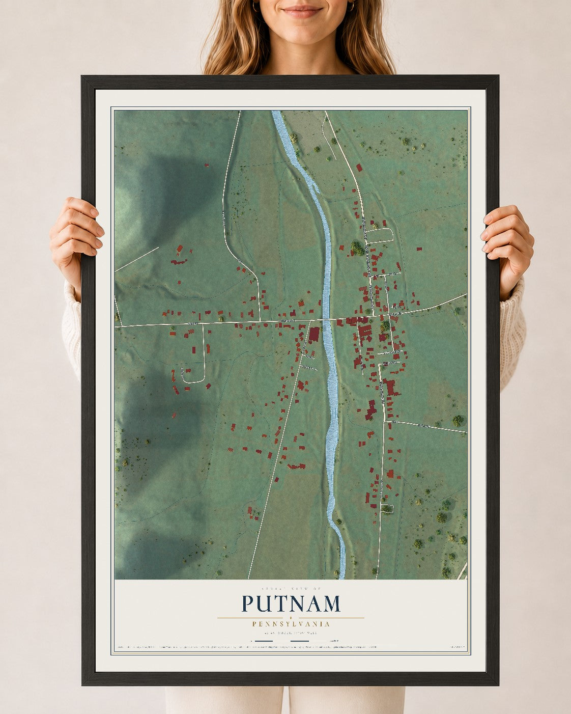 Map of Putnam, Pennsylvania, 24 x 36 inch print in a black wood frame