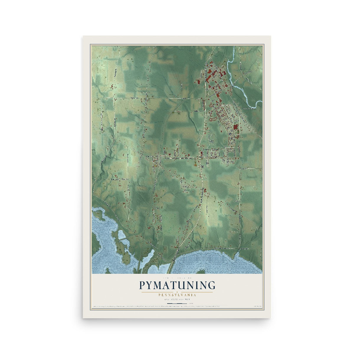 Map of Pymatuning, Pennsylvania, 12 x 18 inch unframed archival matte print