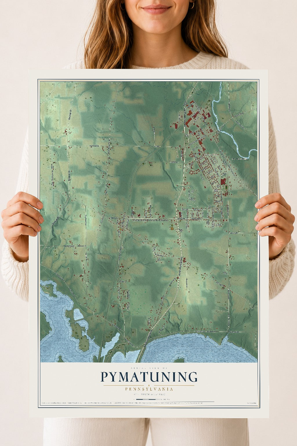 Map of Pymatuning, Pennsylvania, 18 x 24 inch unframed archival matte print