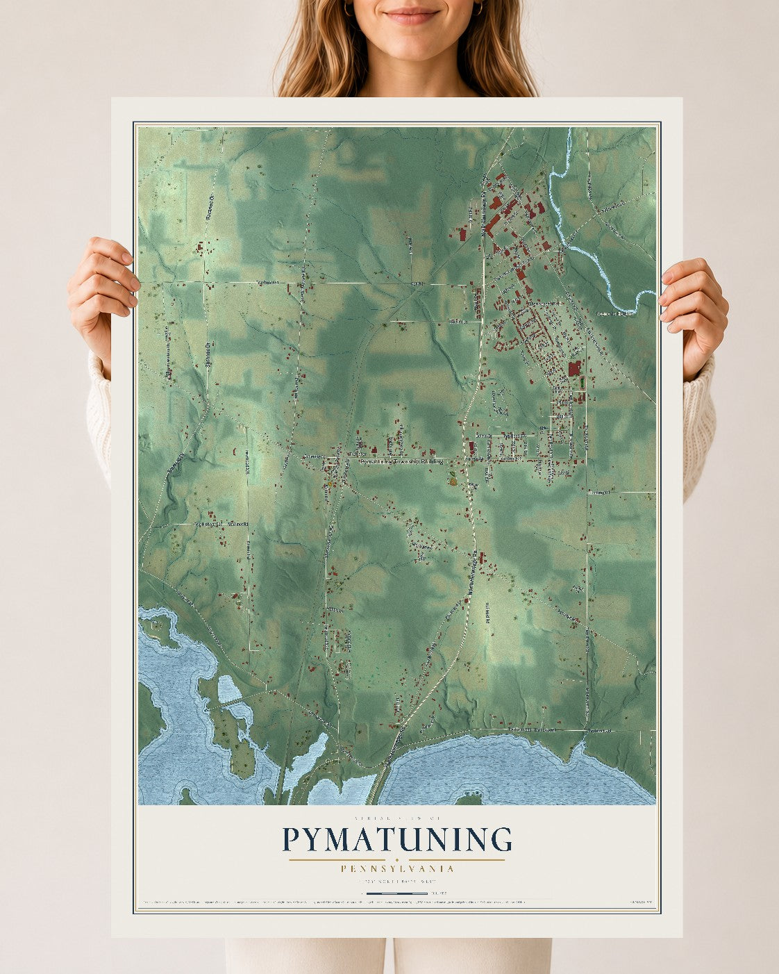 Map of Pymatuning, Pennsylvania, 24 x 36 inch unframed archival matte print