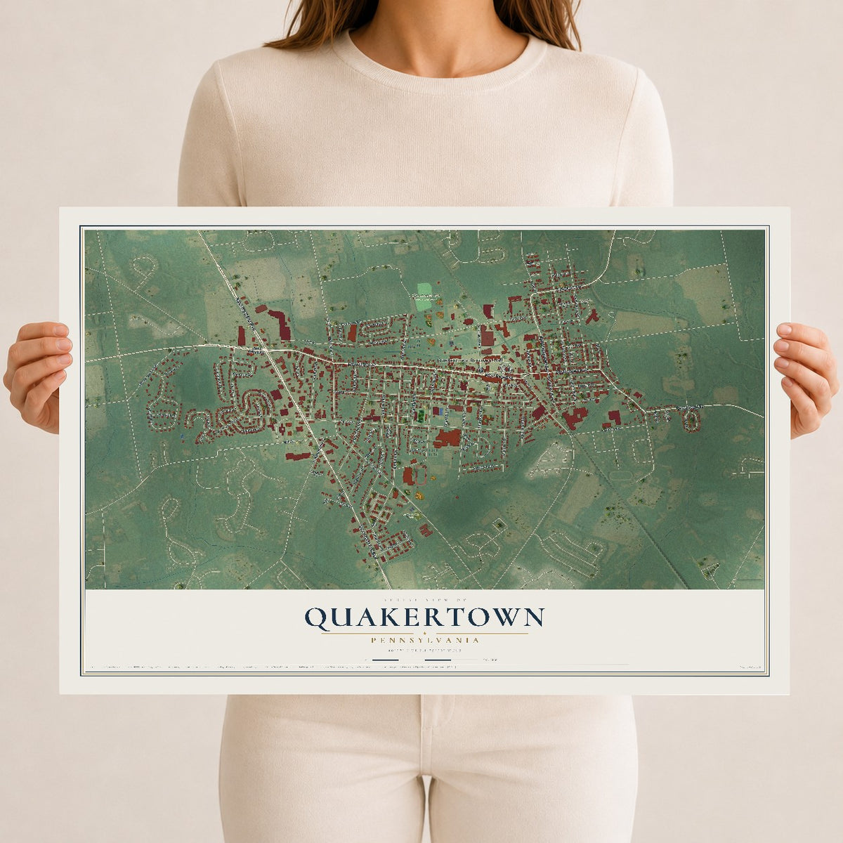 Map of Quakertown, Pennsylvania, 12 x 18 inch unframed archival matte print