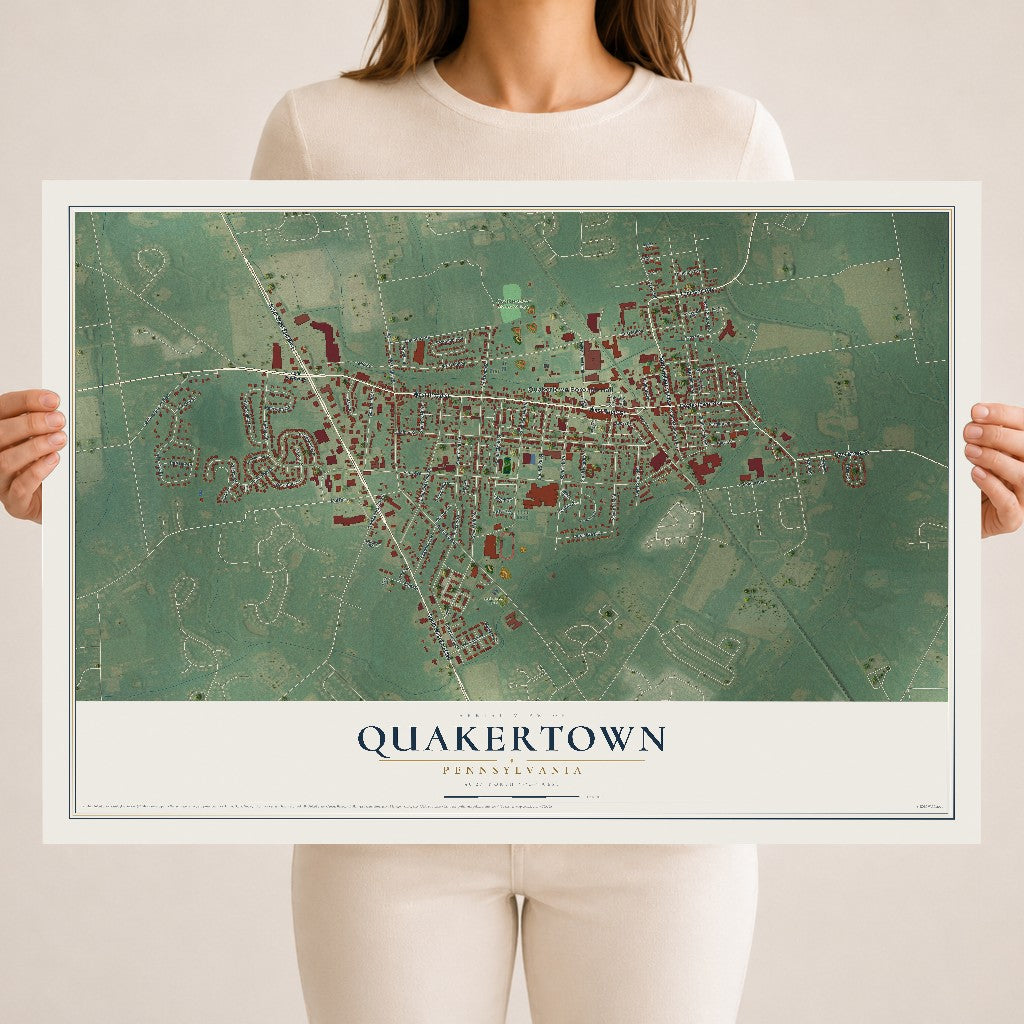 Map of Quakertown, Pennsylvania, 18 x 24 inch unframed archival matte print