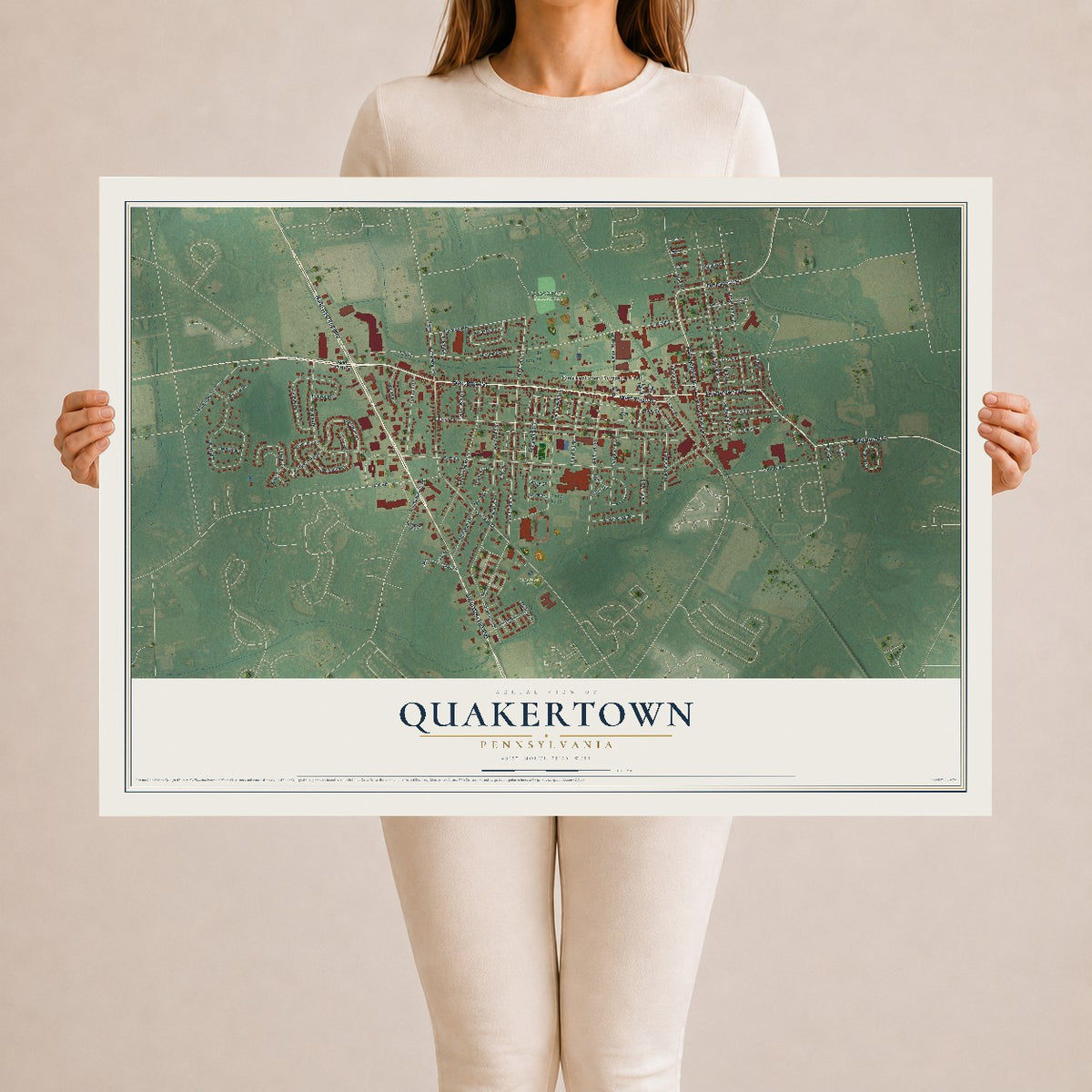 Map of Quakertown, Pennsylvania, 24 x 36 inch unframed archival matte print