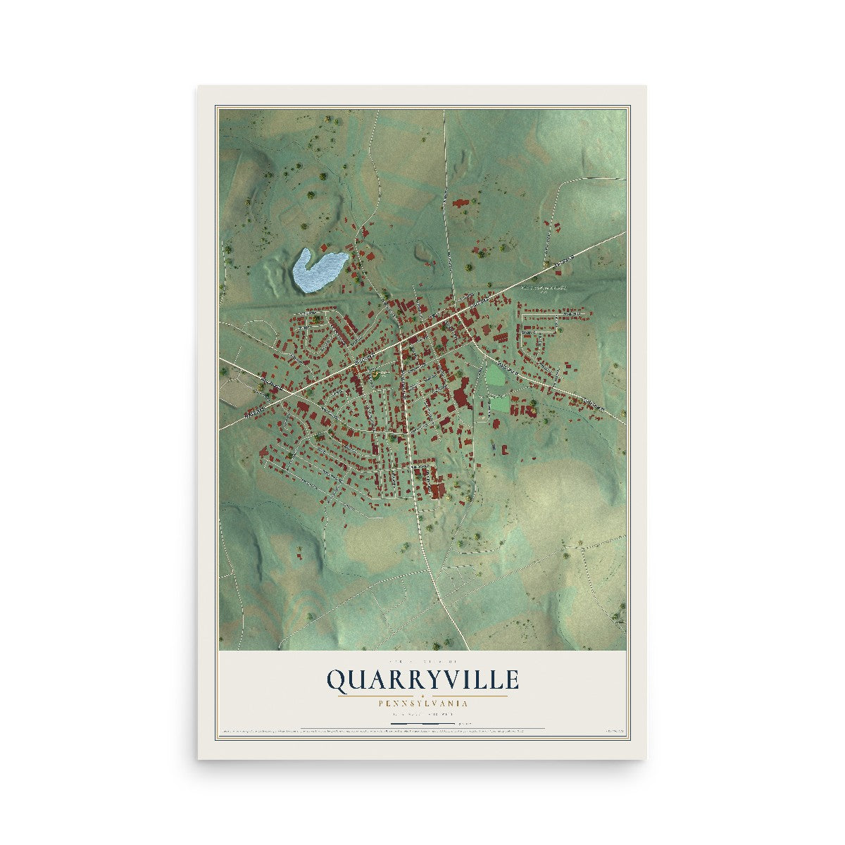 Map of Quarryville, Pennsylvania, 12 x 18 inch unframed archival matte print