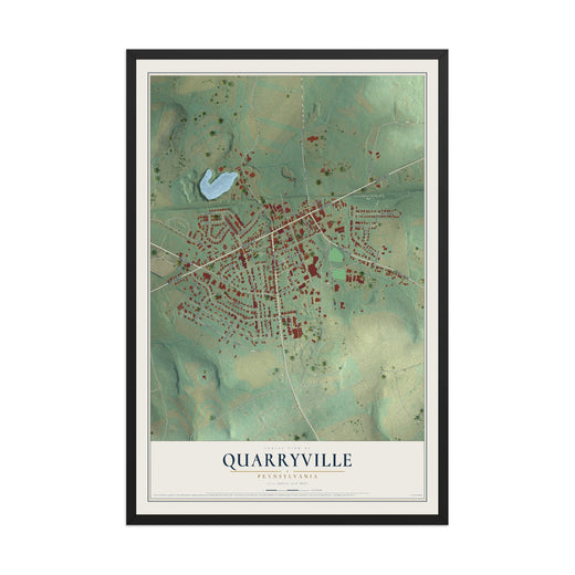 Map of Quarryville, Pennsylvania, 12 x 18 inch print in a black wood frame