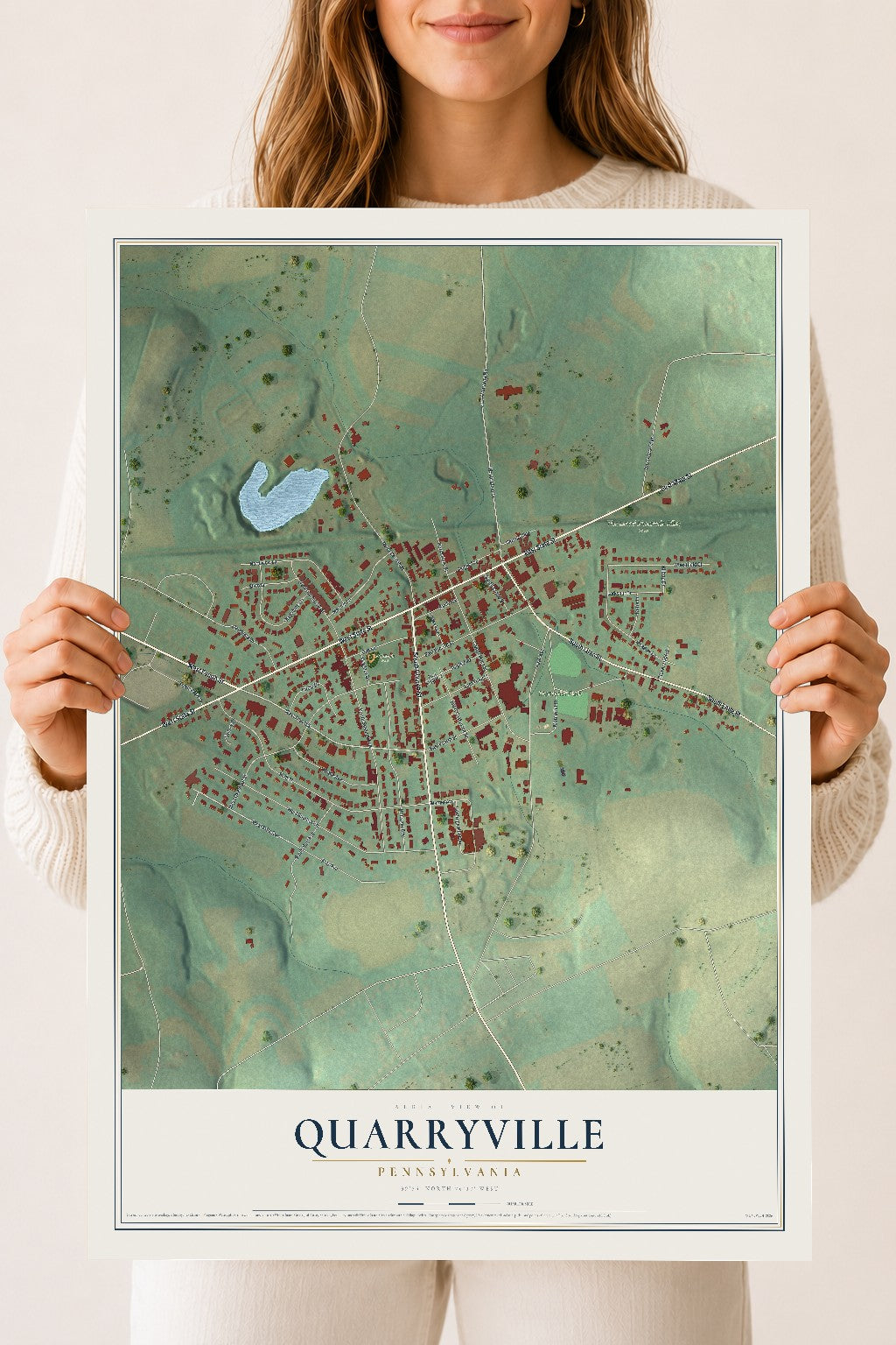 Map of Quarryville, Pennsylvania, 18 x 24 inch unframed archival matte print