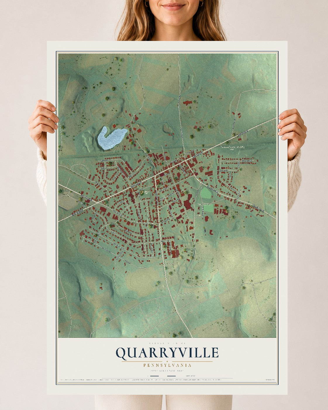 Map of Quarryville, Pennsylvania, 24 x 36 inch unframed archival matte print