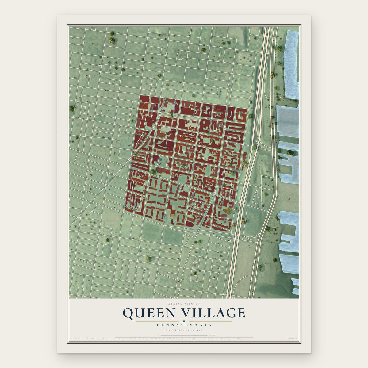 Queen Village, Pennsylvania map print, the full design