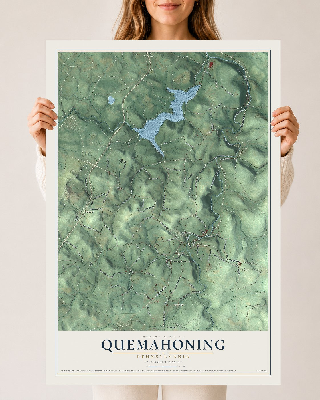 Map of Quemahoning, Pennsylvania, 24 x 36 inch unframed archival matte print