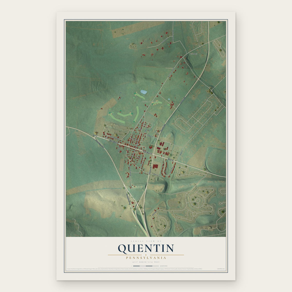 Quentin, Pennsylvania map print, the full design