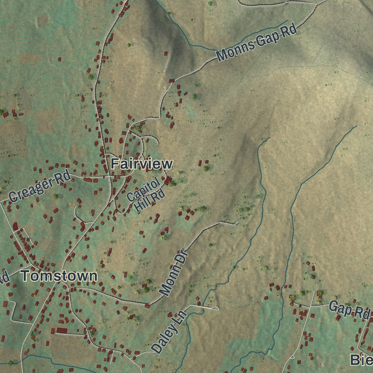 Second close-up of the map of Quincy, Pennsylvania print showing more streets and buildings