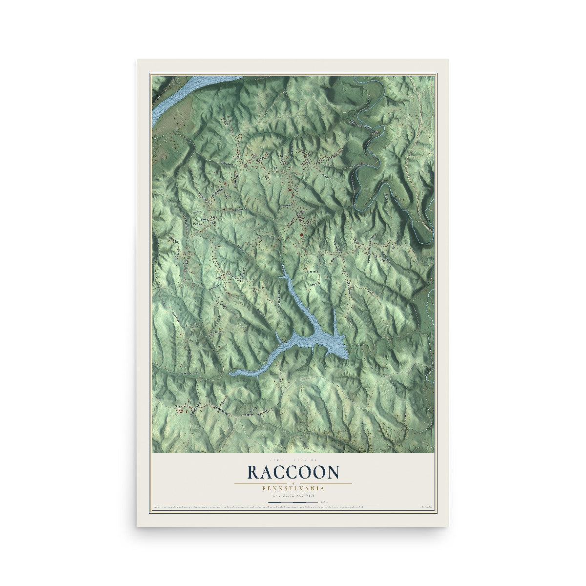 Map of Raccoon, Pennsylvania, 12 x 18 inch unframed archival matte print