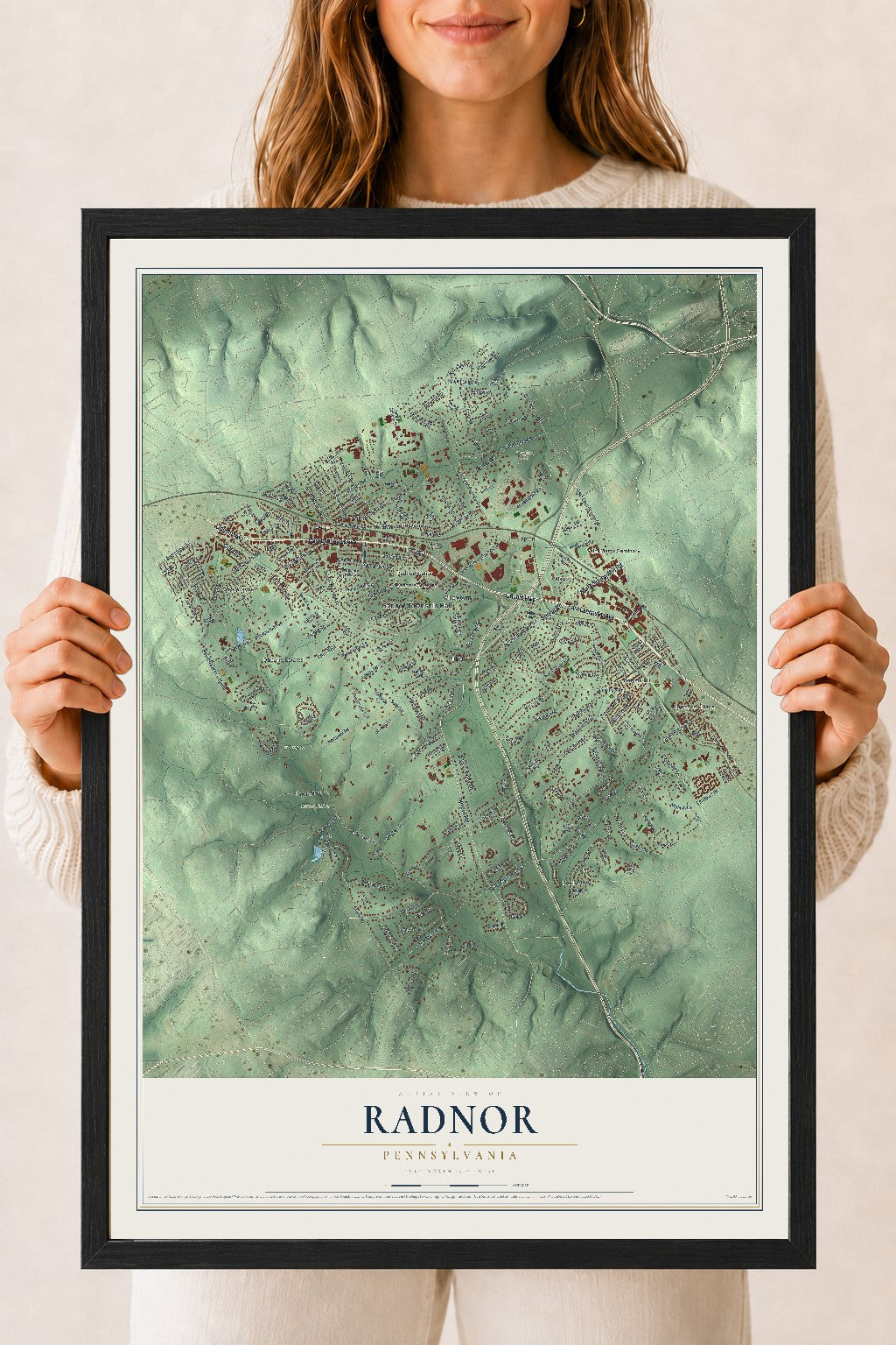 Map of Radnor, Pennsylvania, 18 x 24 inch print in a black wood frame
