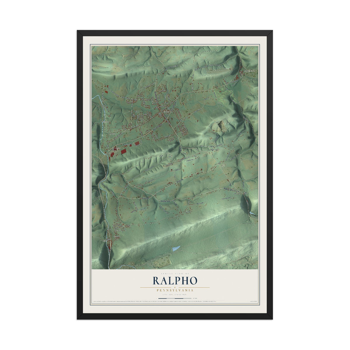 Map of Ralpho, Pennsylvania, 12 x 18 inch print in a black wood frame