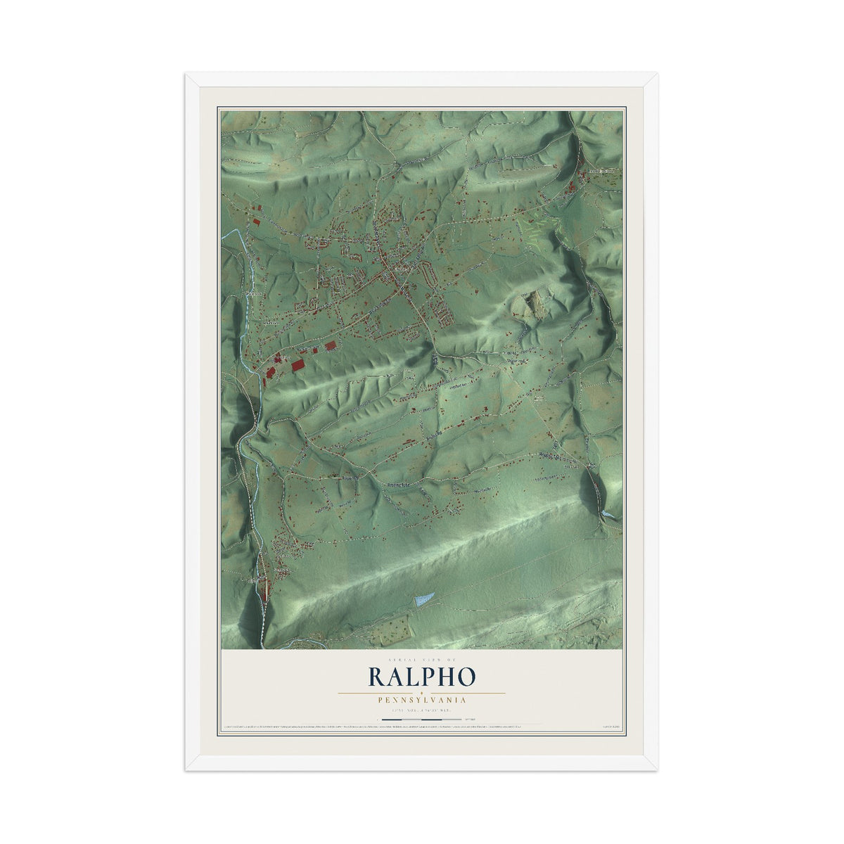 Map of Ralpho, Pennsylvania, 12 x 18 inch print in a white wood frame