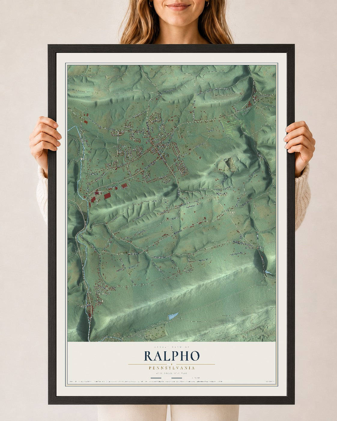 Map of Ralpho, Pennsylvania, 24 x 36 inch print in a black wood frame