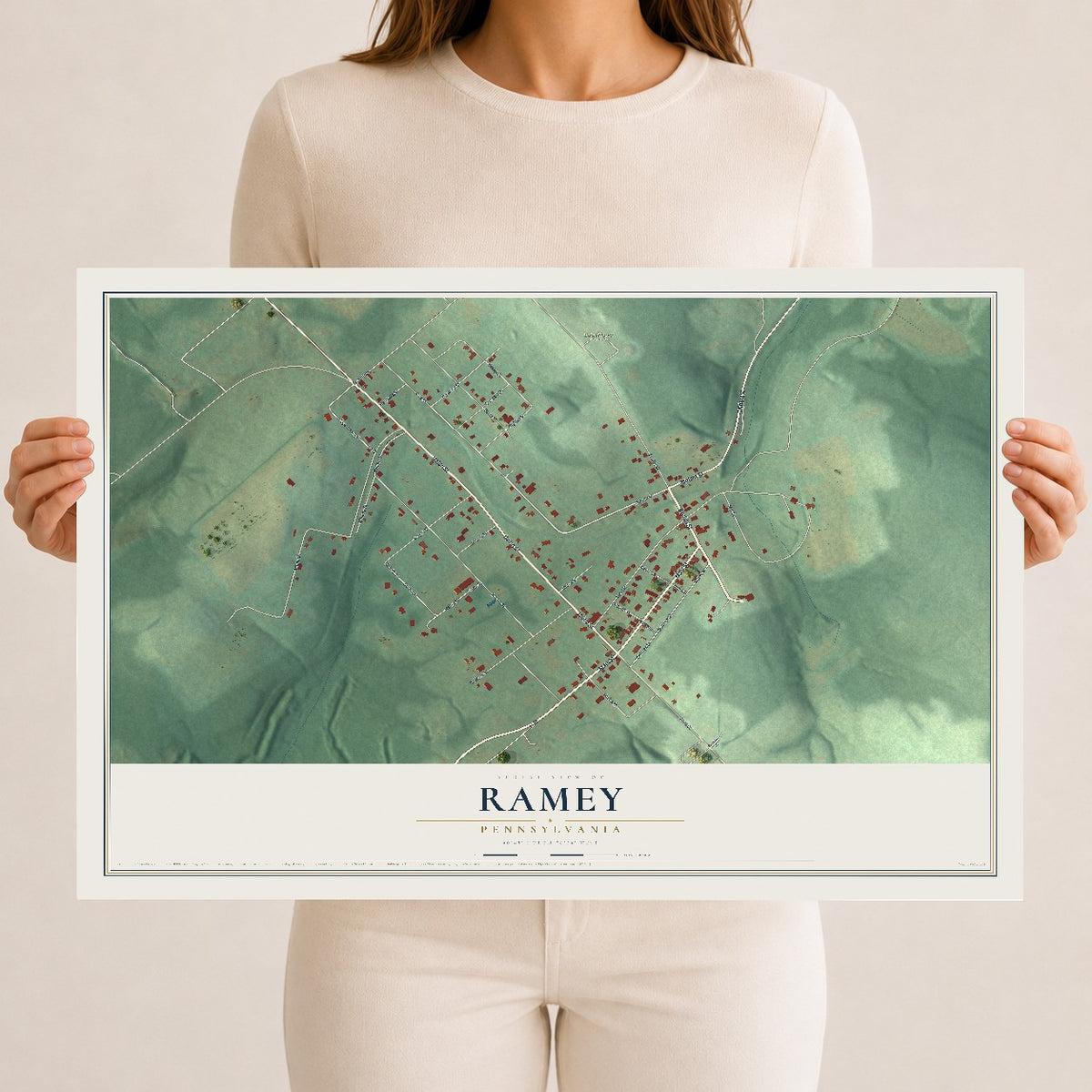 Map of Ramey, Pennsylvania, 12 x 18 inch unframed archival matte print