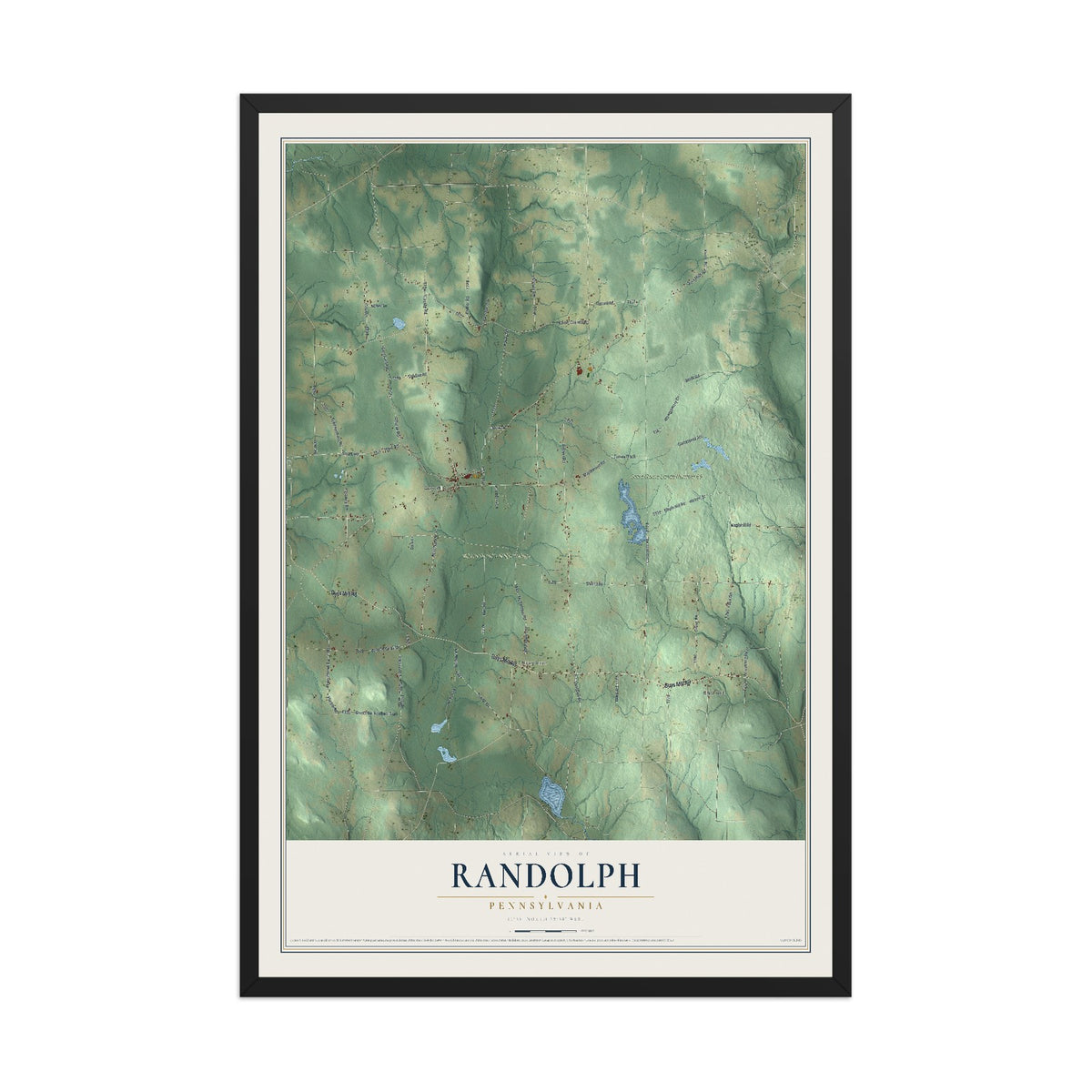 Map of Randolph, Pennsylvania, 12 x 18 inch print in a black wood frame