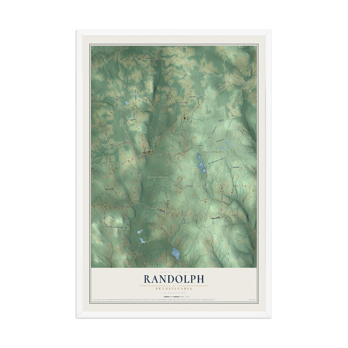 Map of Randolph, Pennsylvania, 12 x 18 inch print in a white wood frame