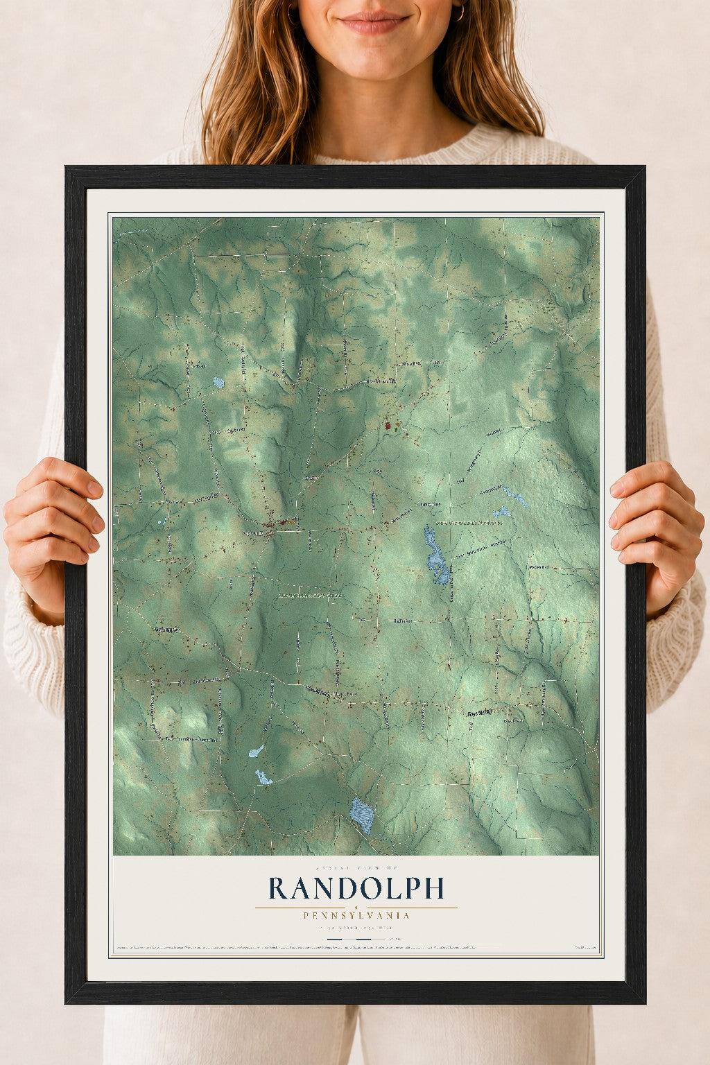 Map of Randolph, Pennsylvania, 18 x 24 inch print in a black wood frame