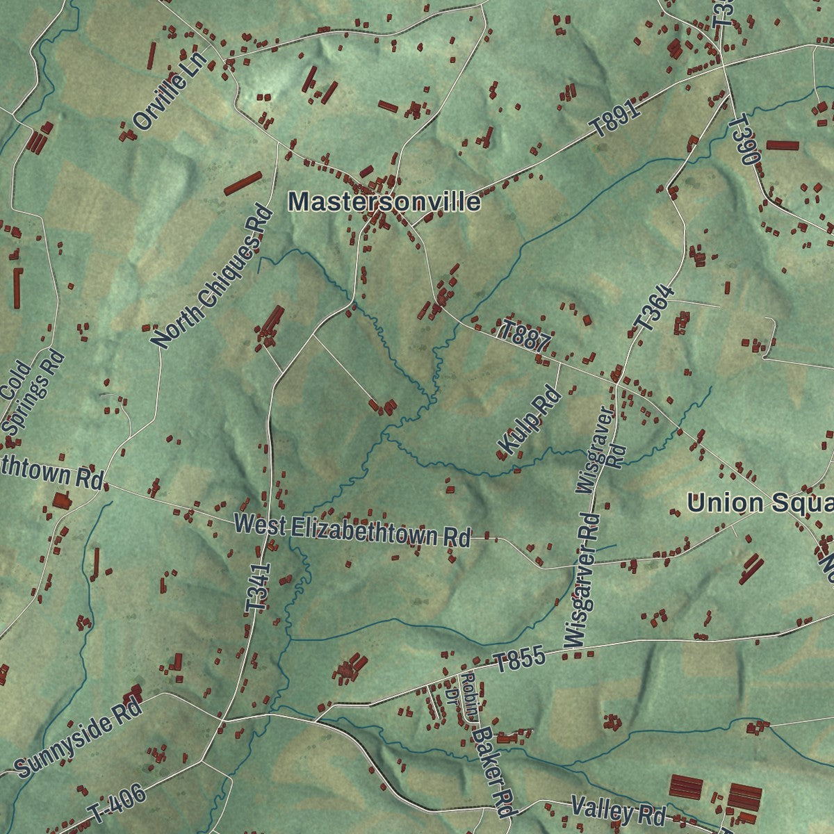Second close-up of the map of Rapho, Pennsylvania print showing more streets and buildings