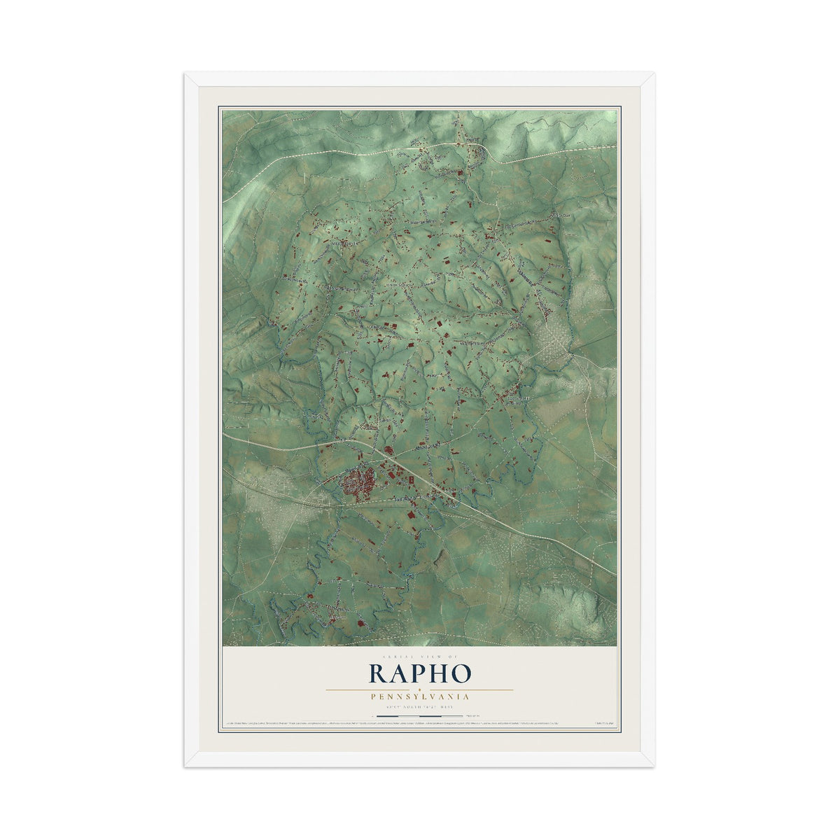 Map of Rapho, Pennsylvania, 12 x 18 inch print in a white wood frame