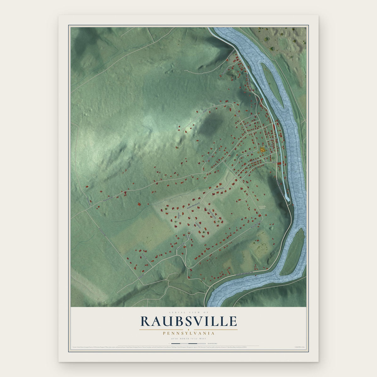 Raubsville, Pennsylvania map print, the full design