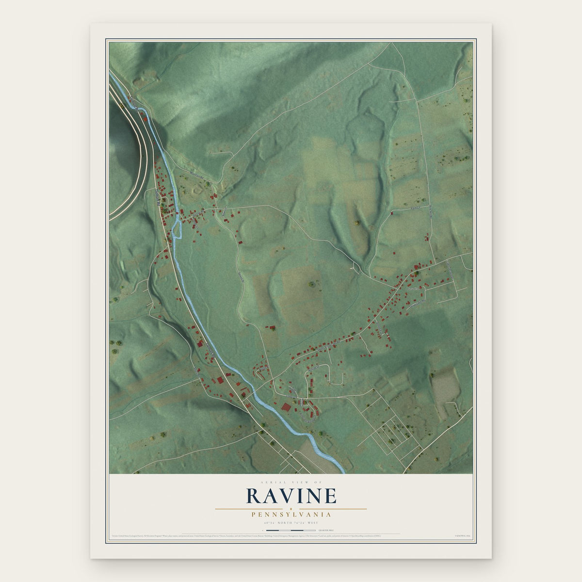 Ravine, Pennsylvania map print, the full design