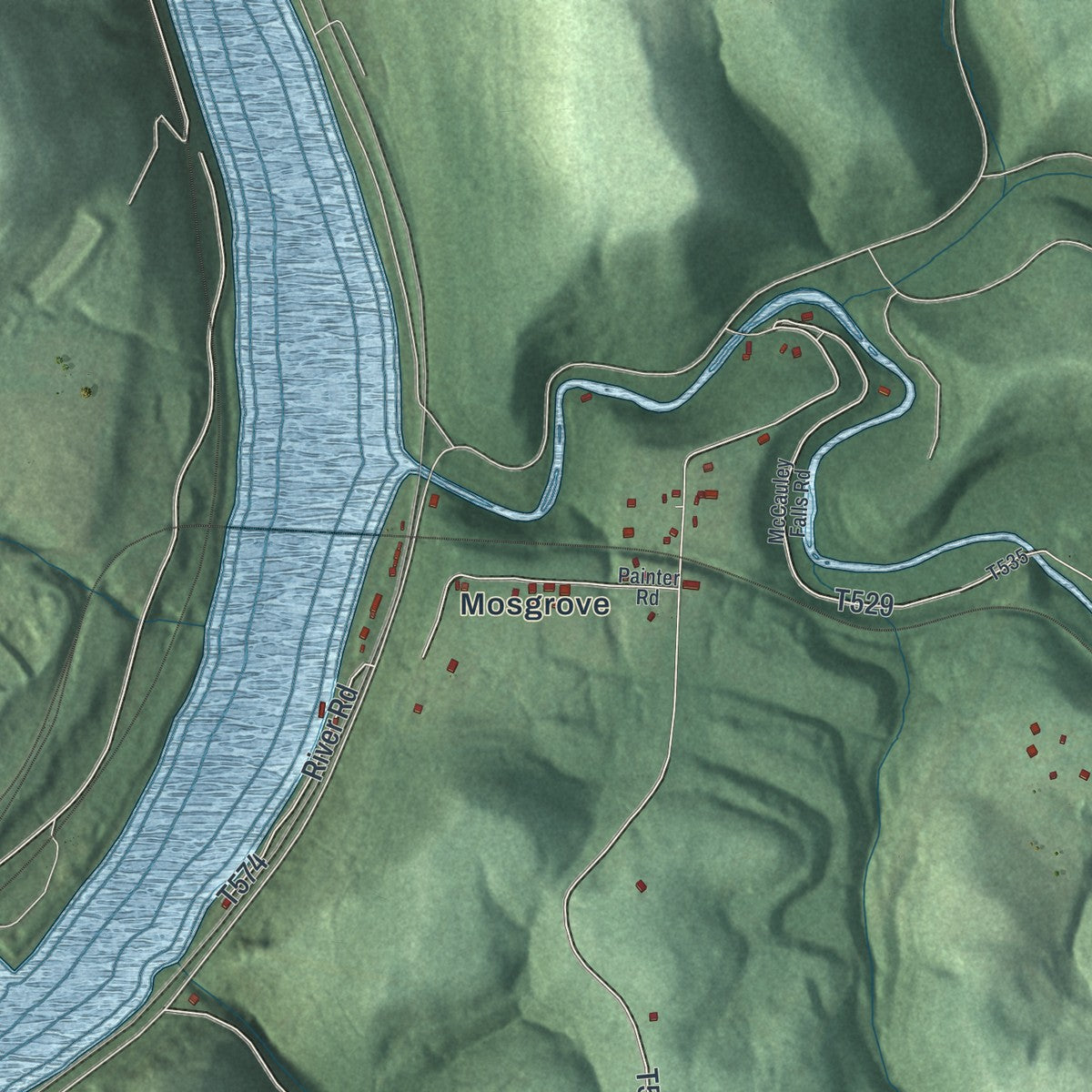 Second close-up of the map of Rayburn, Pennsylvania print showing more streets and buildings