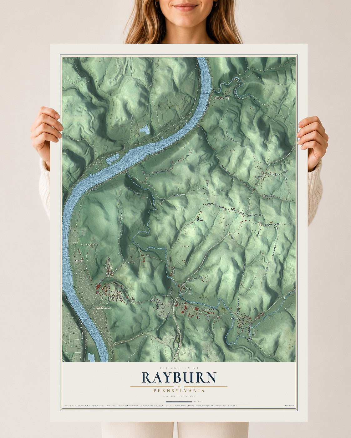Map of Rayburn, Pennsylvania, 24 x 36 inch unframed archival matte print