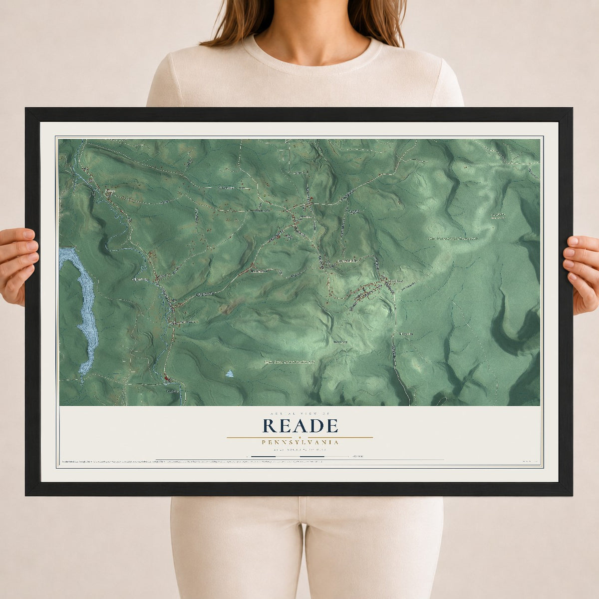Map of Reade, Pennsylvania, 18 x 24 inch print in a black wood frame