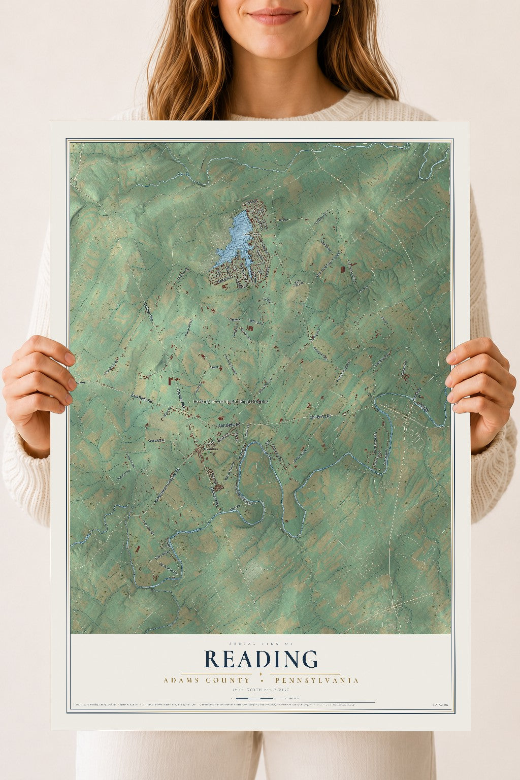 Map of Reading, Adams County, Pennsylvania, 18 x 24 inch unframed archival matte print