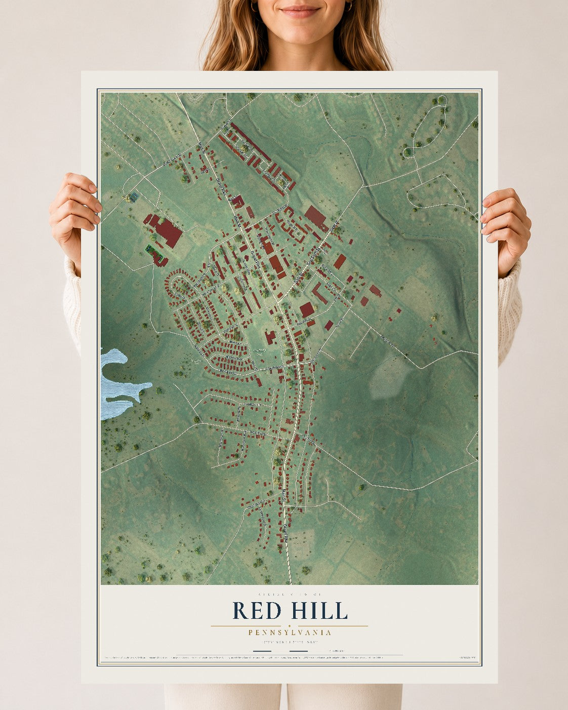 Map of Red Hill, Pennsylvania, 24 x 36 inch unframed archival matte print