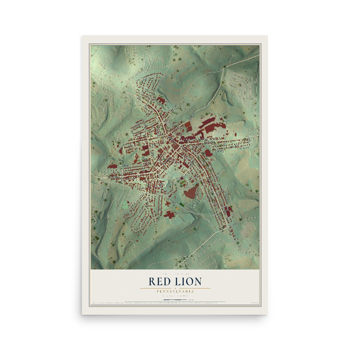 Map of Red Lion, Pennsylvania, 12 x 18 inch unframed archival matte print